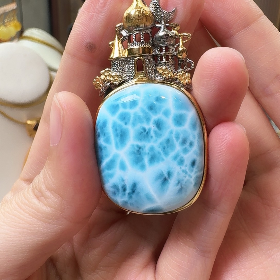 针钠钙石（海纹石）未镶嵌颈饰吊坠