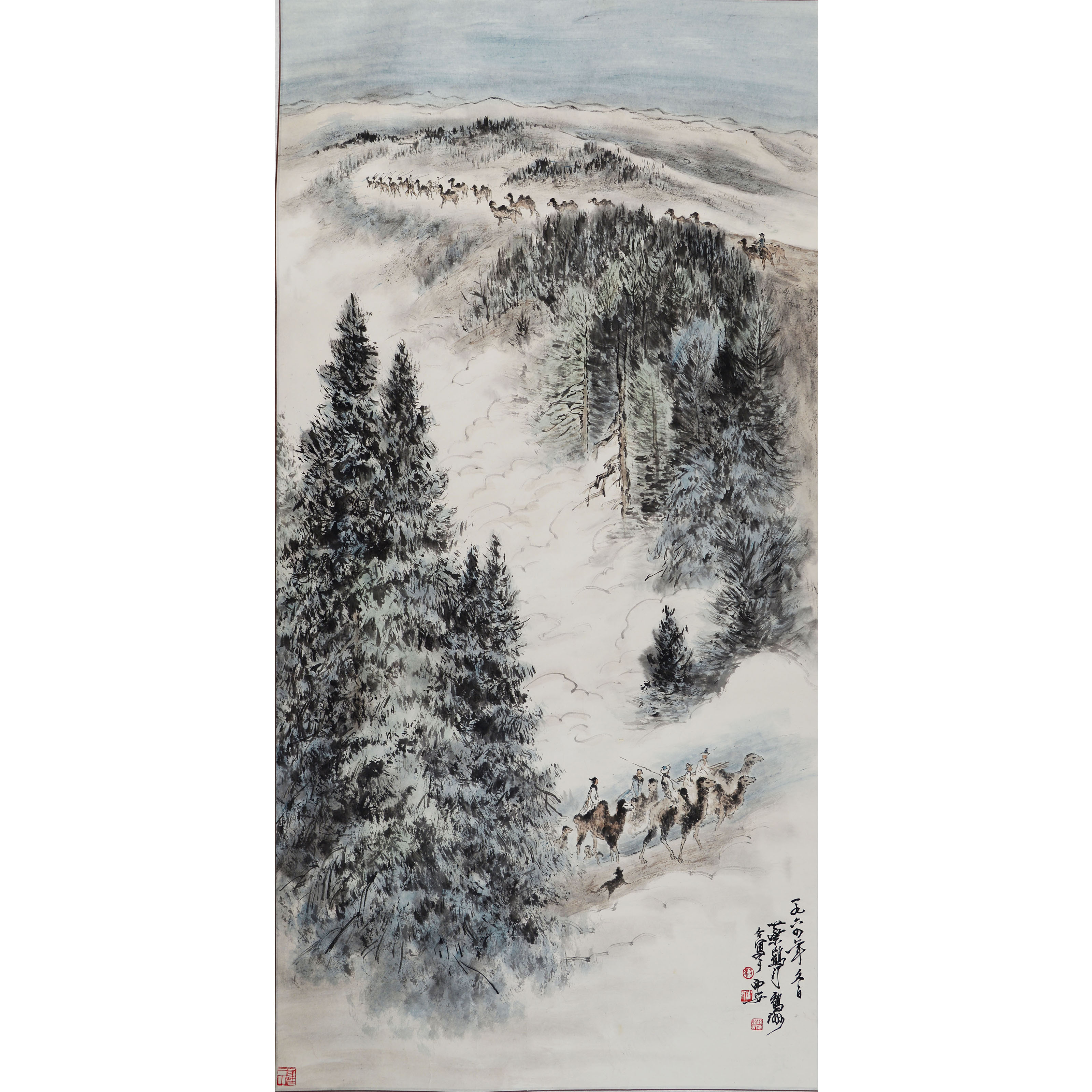 D5 26 驼队 蔡鹤汀 纸本镜片 136*68cm