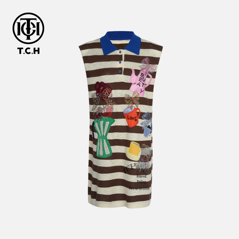 TCH烫钻工艺时尚休闲百搭气质连衣裙女T75B30E5109轻奢tch