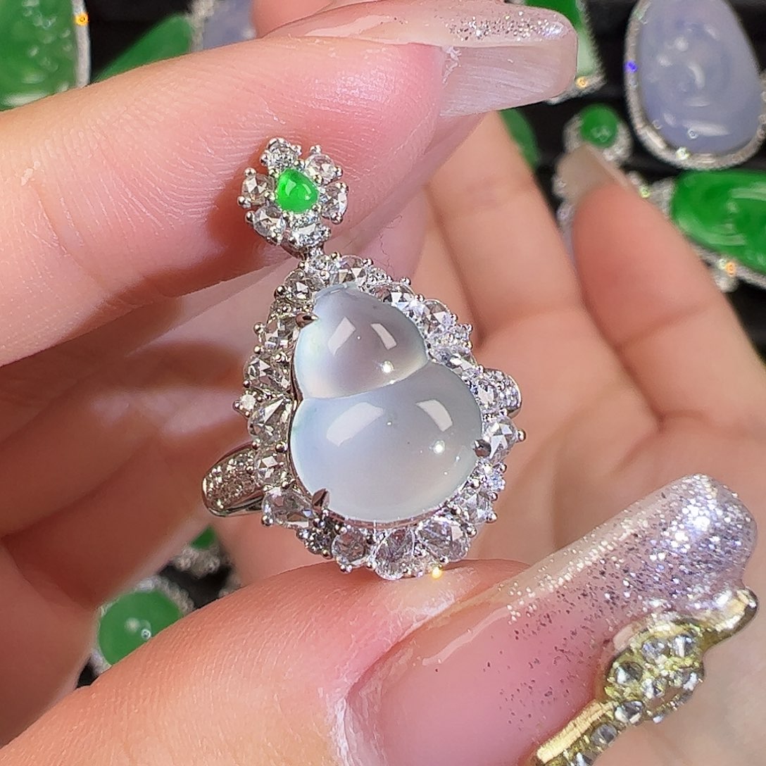 翡翠戒指18K金镶嵌两用款葫芦