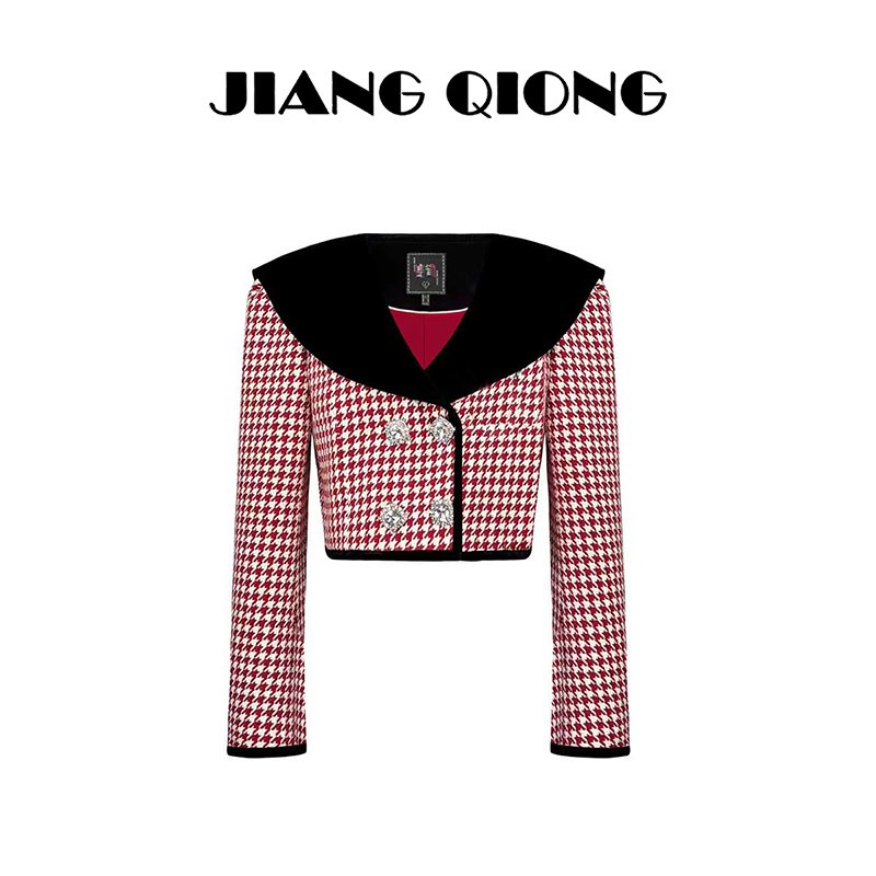 大钻扣后背蝴蝶结领饰短外套 16113847A