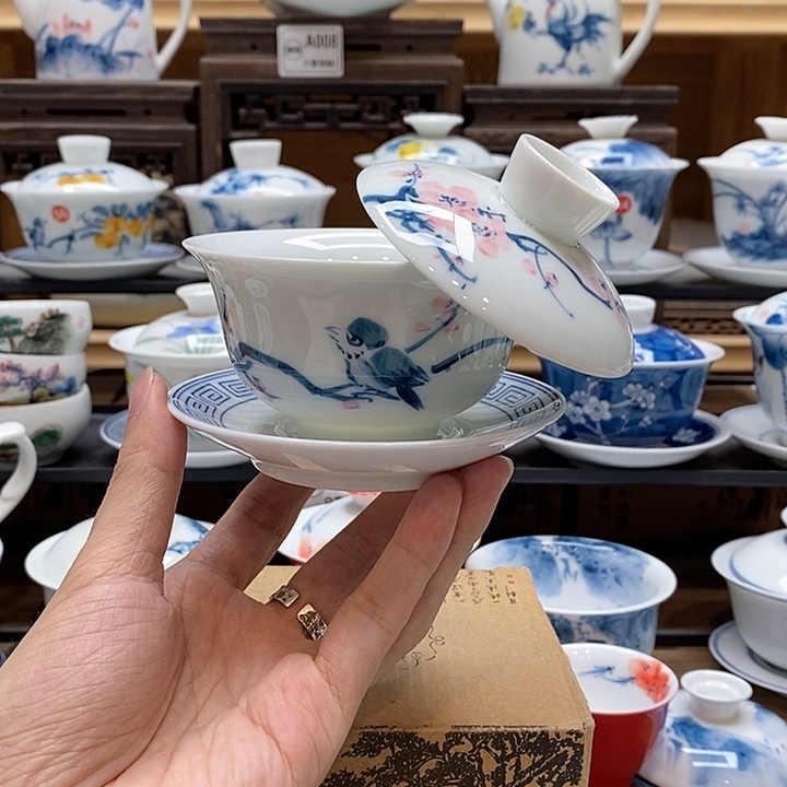 手绘喜上眉梢150cc悬停釉下彩微瑕福利款