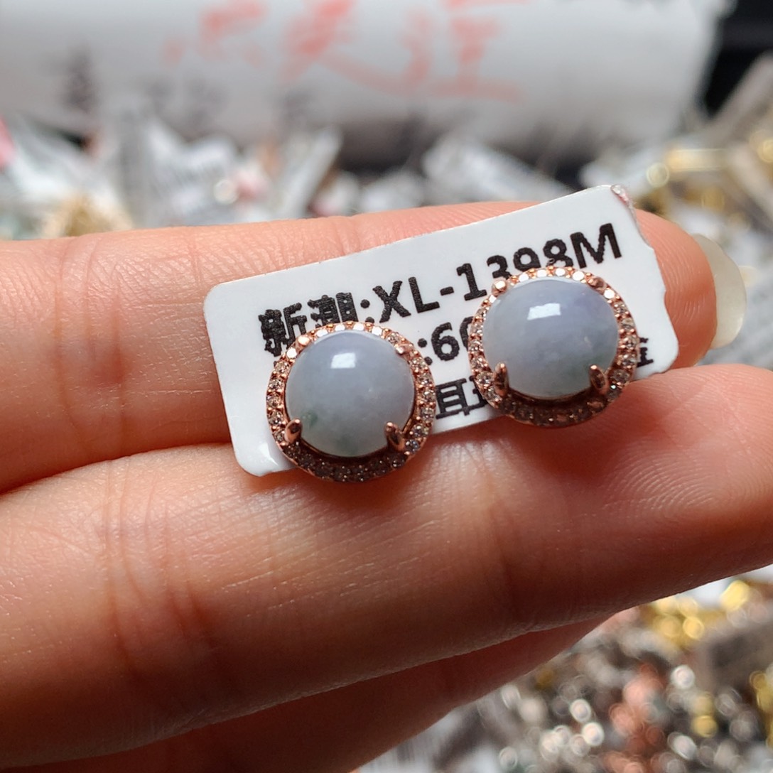 翡翠戒指银S925镶嵌天然翡翠耳饰