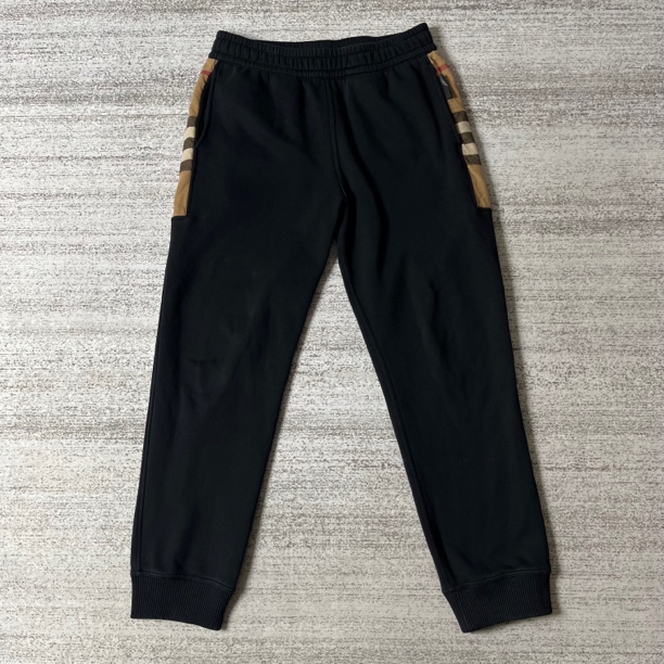 99新 BURBERRY/博柏利 格纹拼接小标logo运动长裤/L码#1351