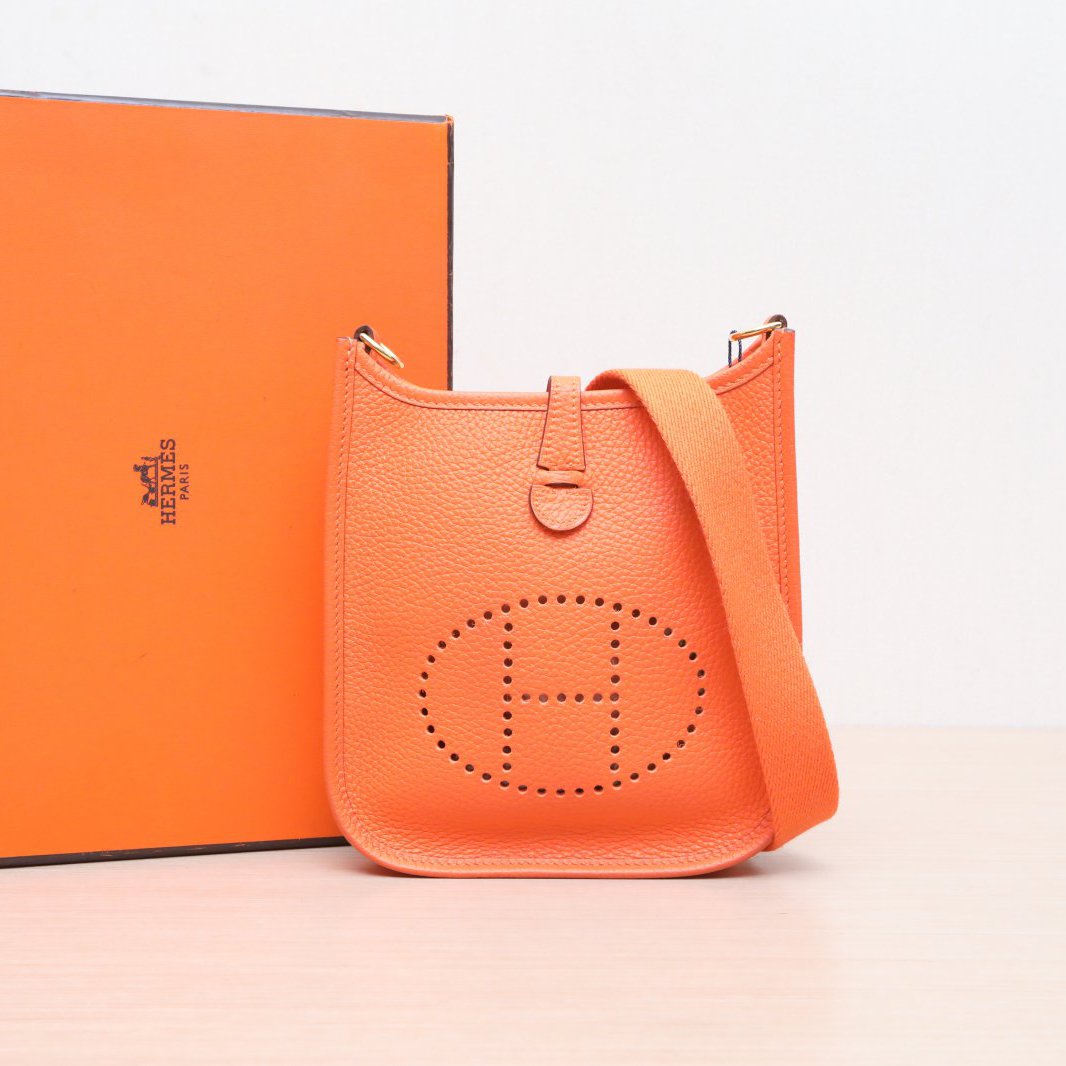 99新 Hermes/爱马仕 小花佳珊225926 Evelyne Mini 铅丹橙 B刻