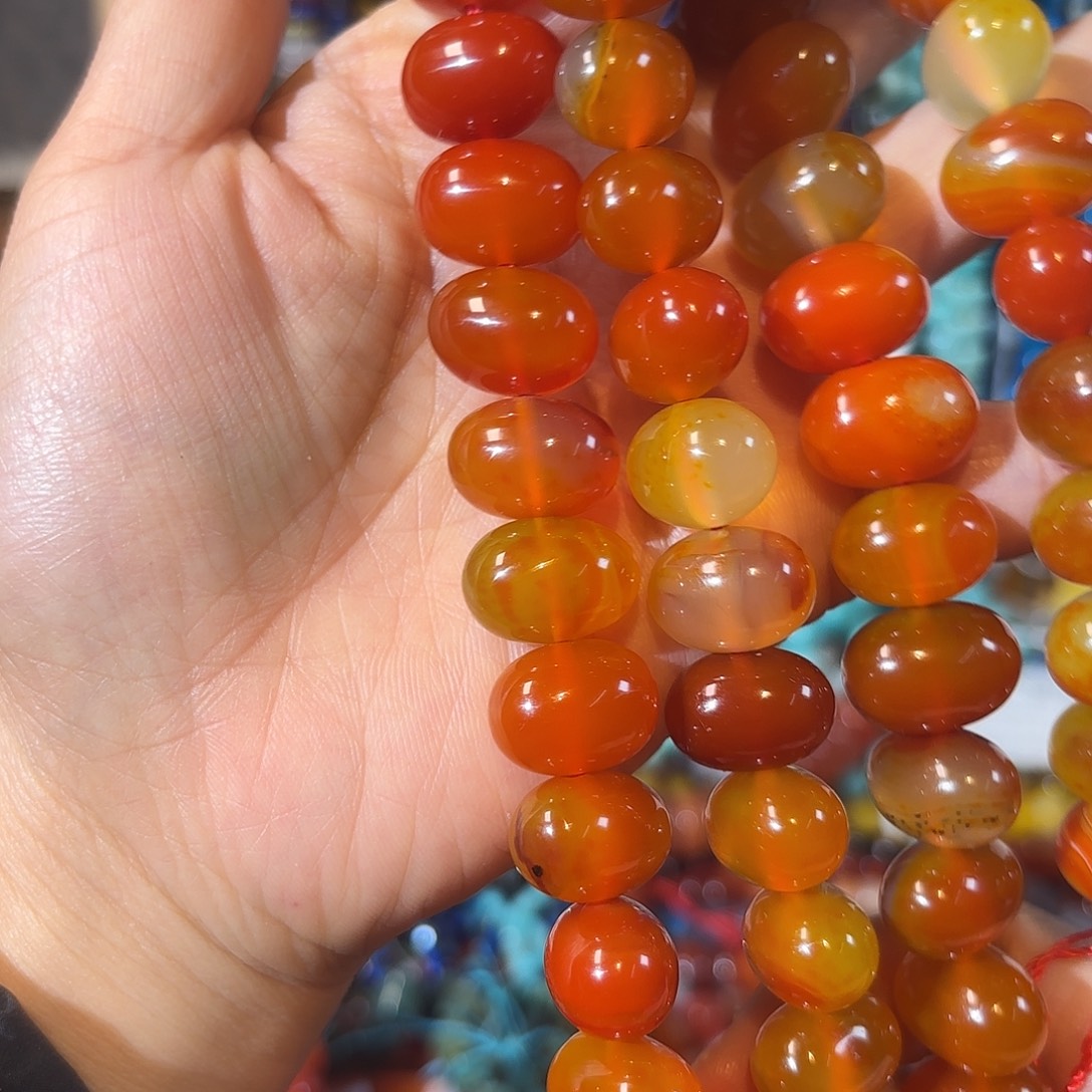 玛瑙/玉髓银S925镀金镶嵌珠宝半成品红玛瑙土豆12-16一条