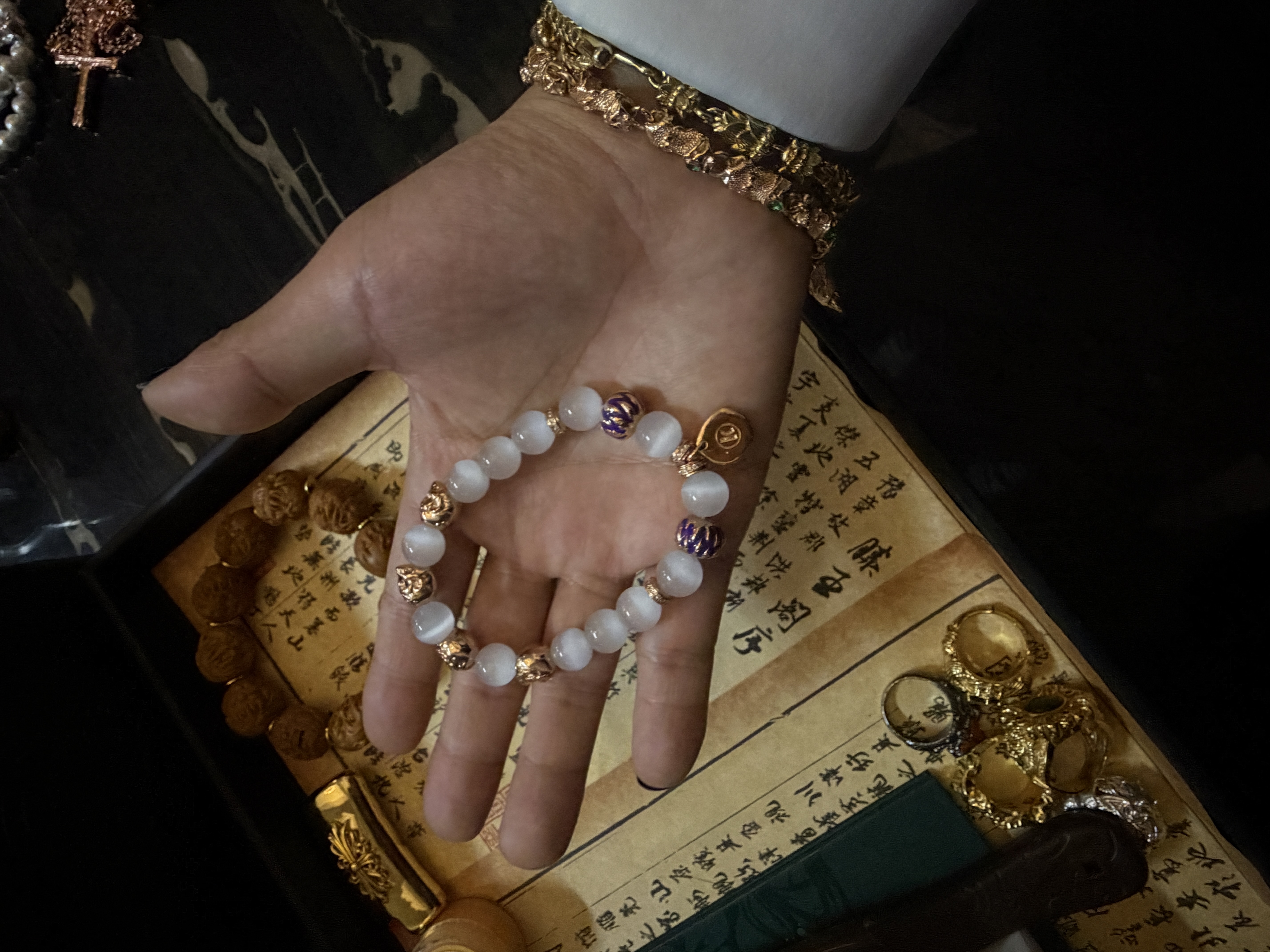 合金手链 【涅槃 冰弑 手串】白色珠珠手串风发字嘻哈潮人街头网红