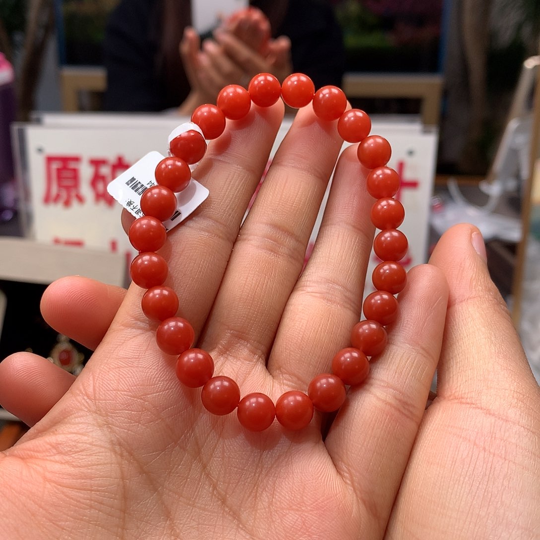 南红玛瑙7mm东山官坡柔光柿子锦单圈手串未镶嵌