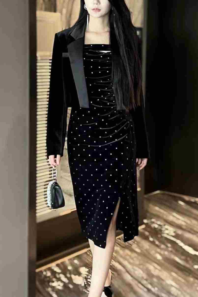 法式千金名媛风修身小香风长袖连衣裙时尚套装气质显瘦洋气