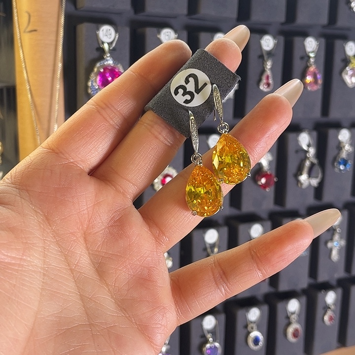耳饰银S925镶嵌黄色碧玺32