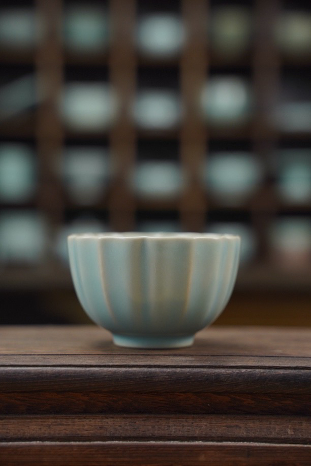 玉汝仿古釉花瓣橘皮汝窑杯子泡茶成品天青色鹅鹅杯