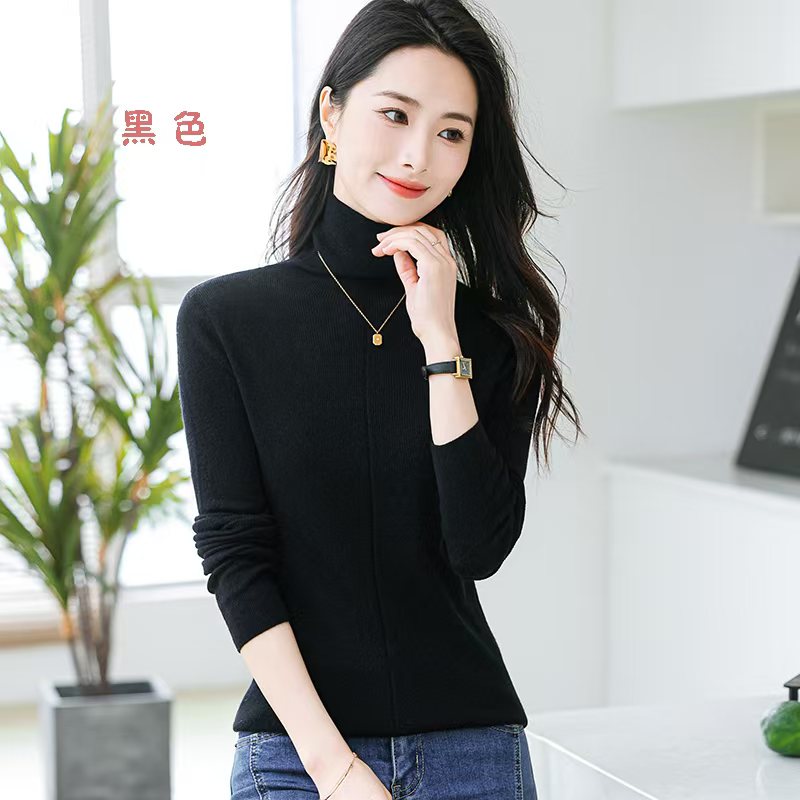2025新款修身打底衫女秋冬堆堆领针织毛衣内塔大码显瘦上衣