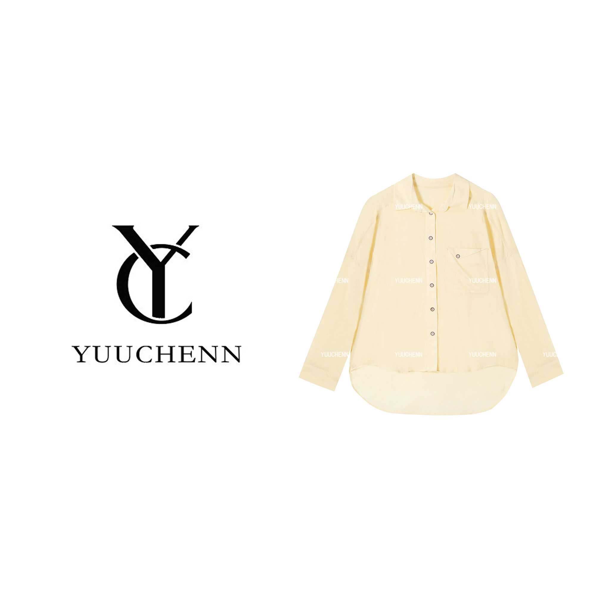 YUUCHENN 亚麻25夏不起褶皱纹路弧形下摆衬衫 H72623