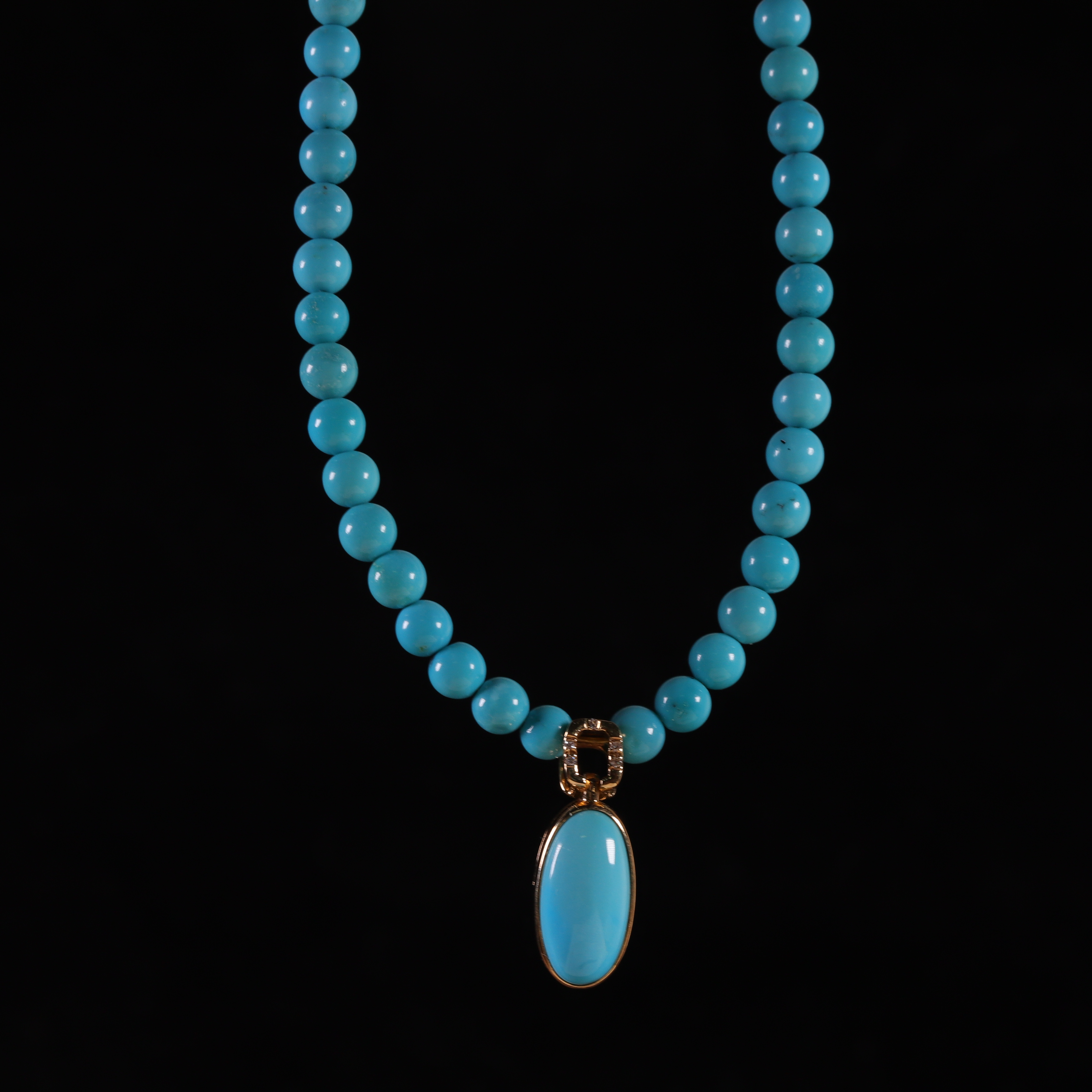 天然原矿绿松石高瓷18K金精工镶嵌项链