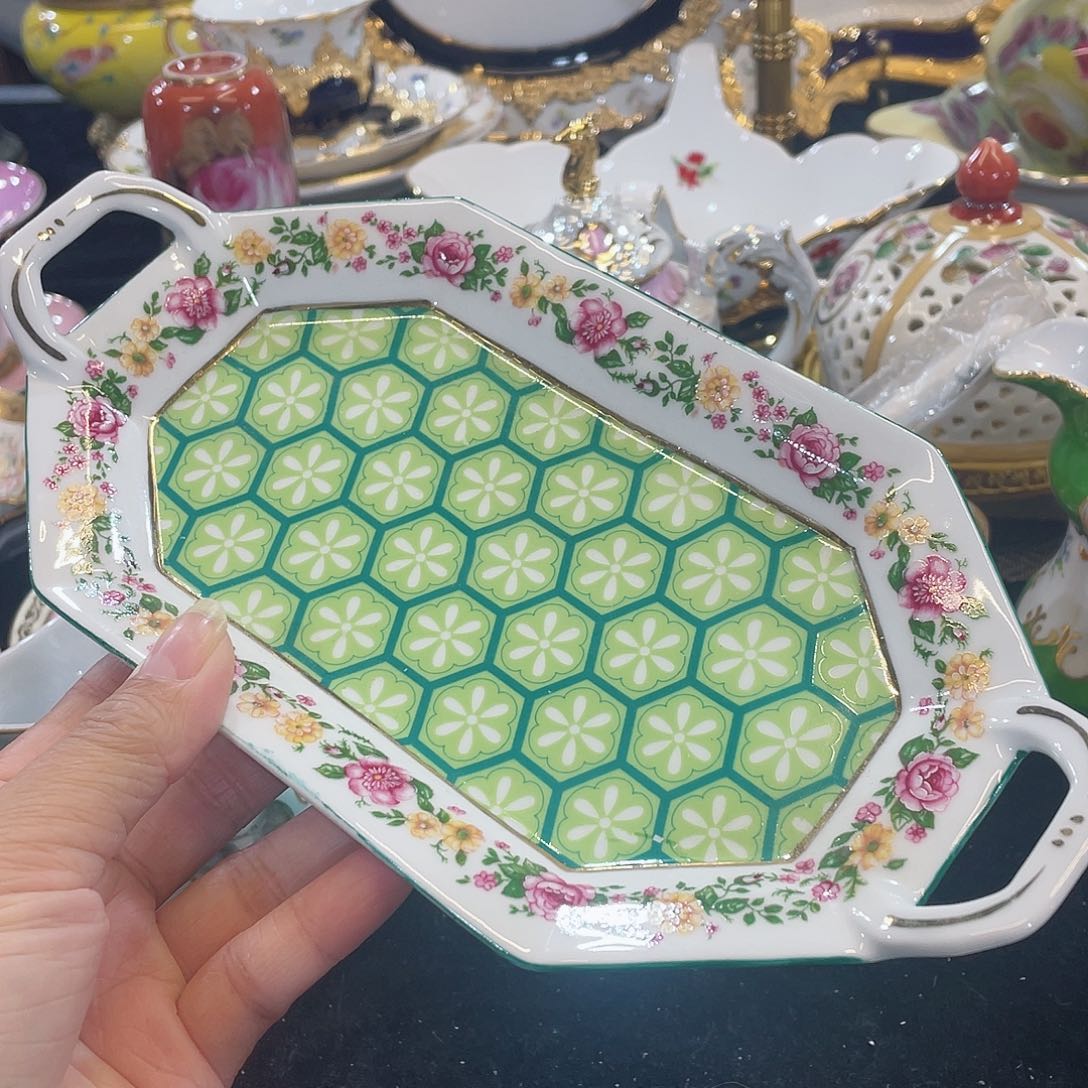 摆件绿色双耳盘子