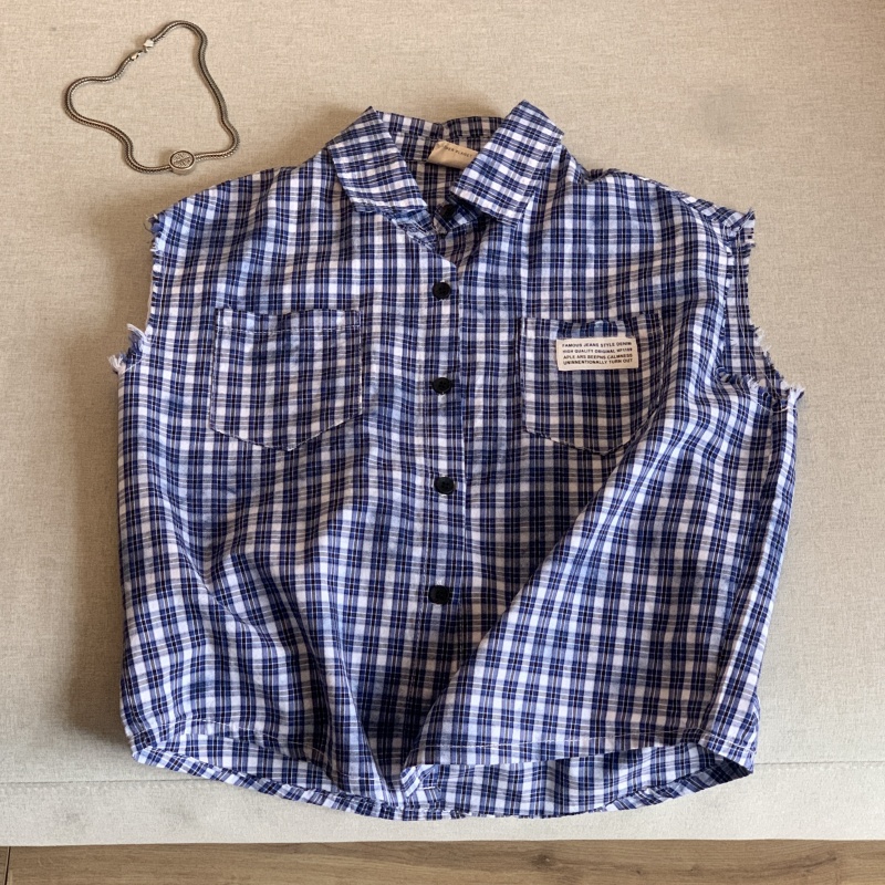 男童格子毛边无袖衬衫夏款童装2025新款 37748