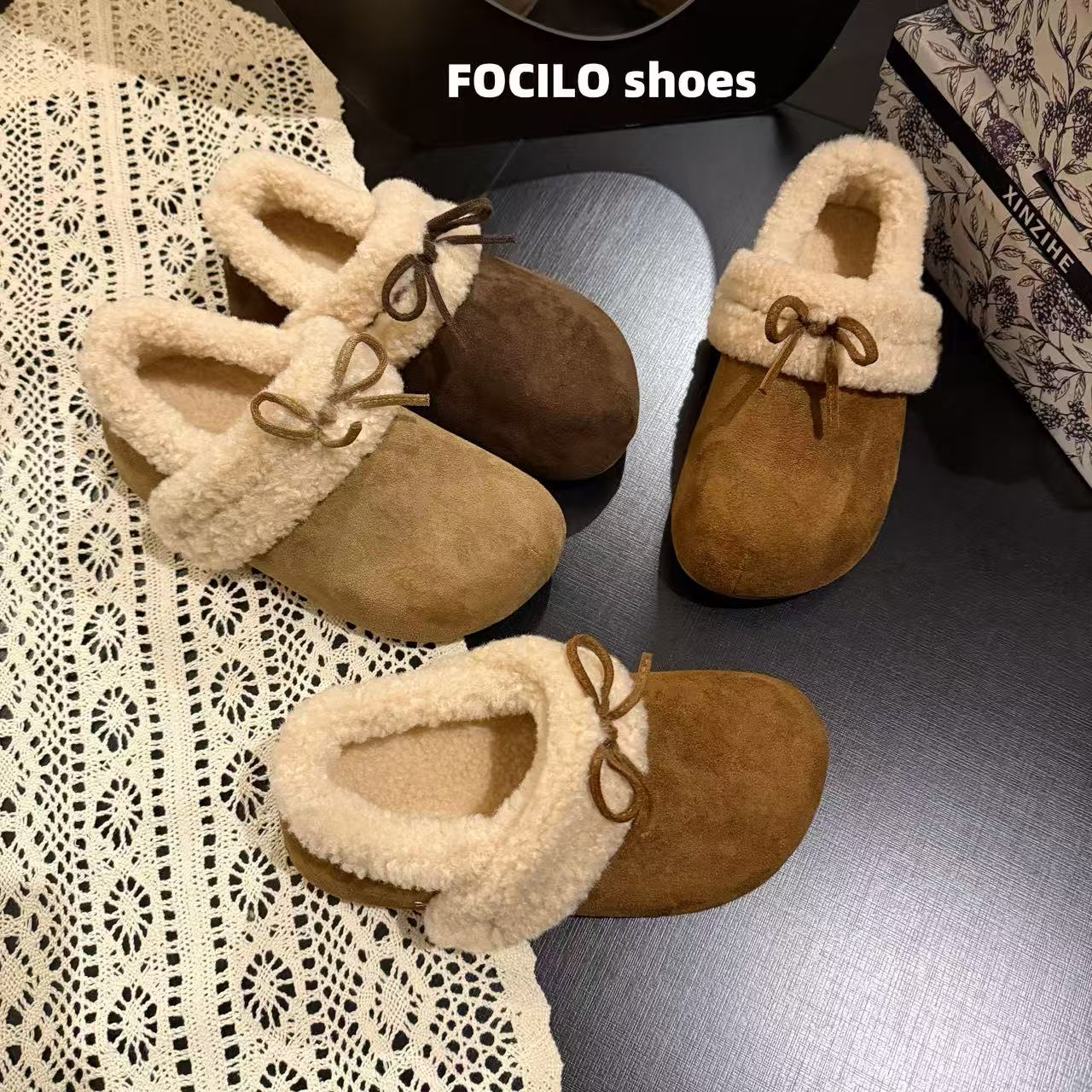 厚底勃肯鞋加绒休闲蝴蝶结女款爆款2025新款百搭秋款外棉鞋保暖