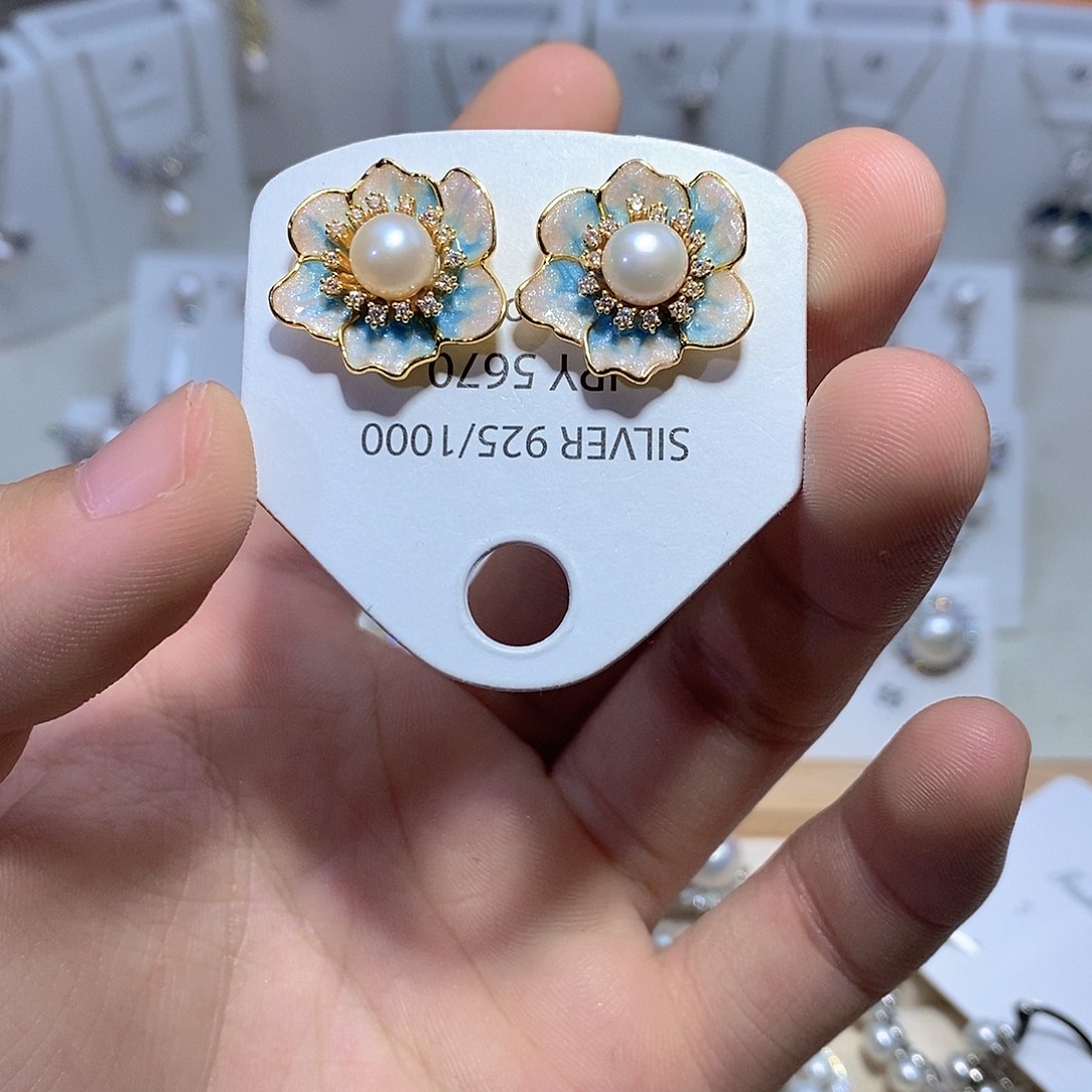 淡水珍珠耳饰银S925镶嵌