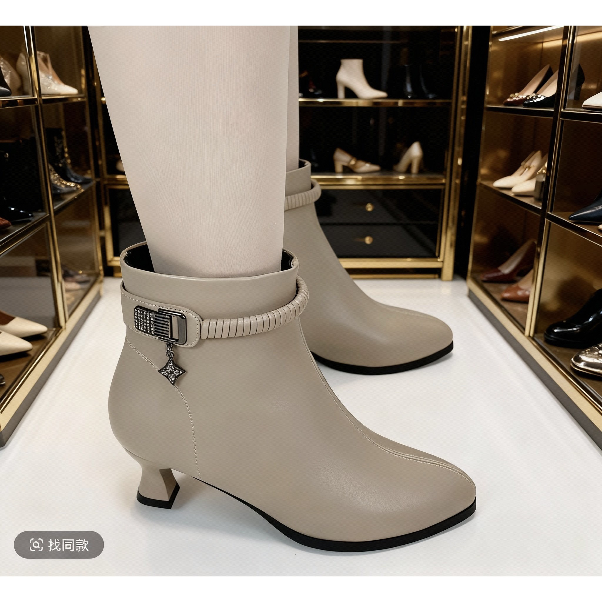 3公分-2025新款秋冬女侧拉链磨砂防滑尖头短靴舒适时装靴靴子冬季