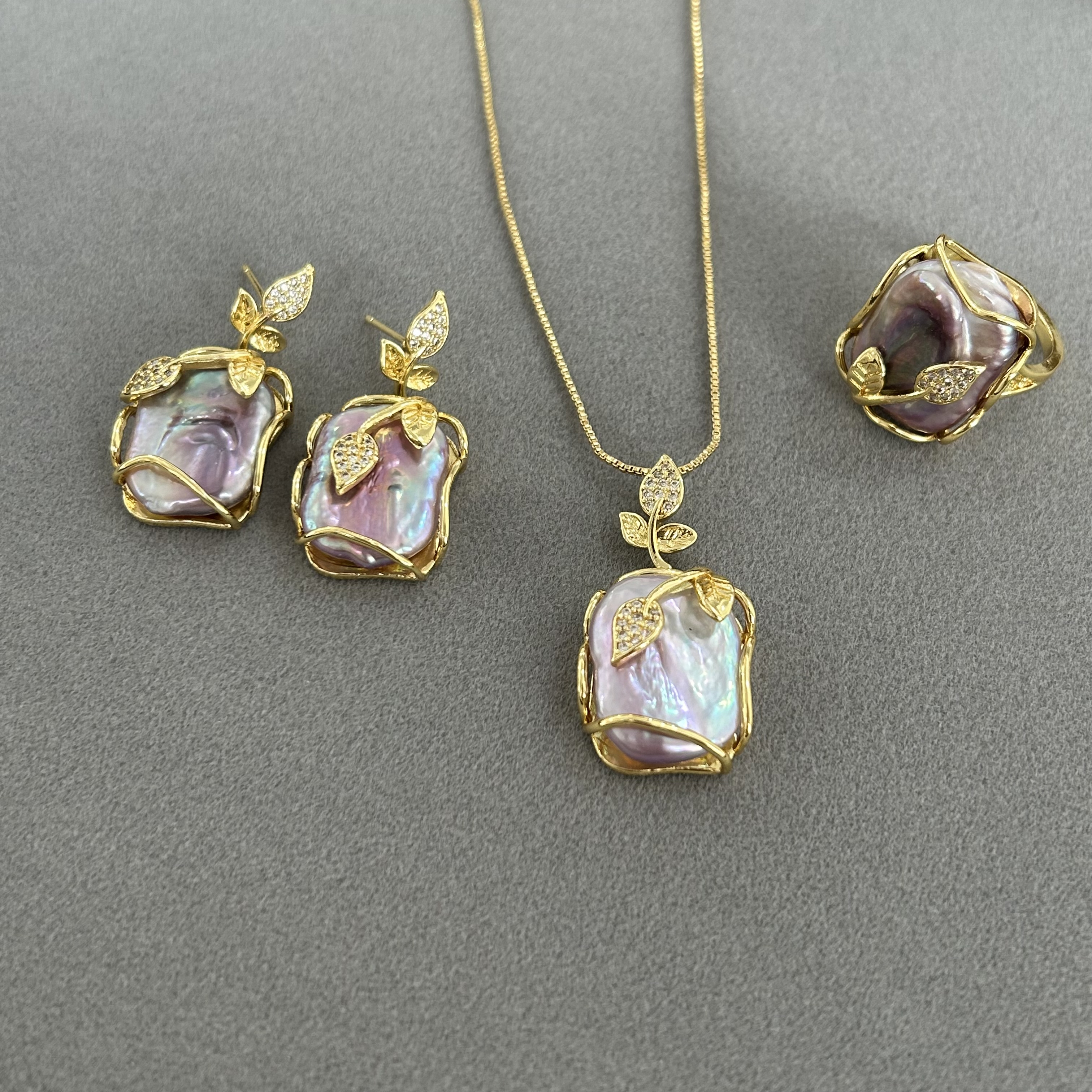 铜合金戒指 【597】新款方形三件套精致首饰法式个性流行套装