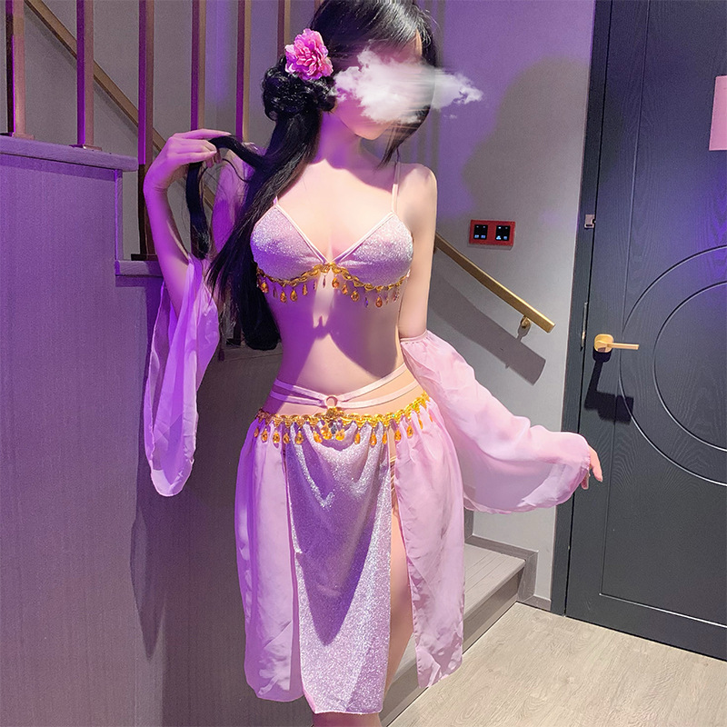 异域公主西施性感绑带复古肚兜蕾丝雪纺全套汉服超仙连衣裙套装女