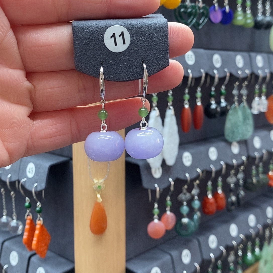 大***板翡翠银S925镶嵌耳饰