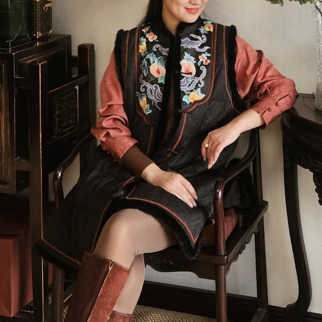 香云纱精品羽绒马甲