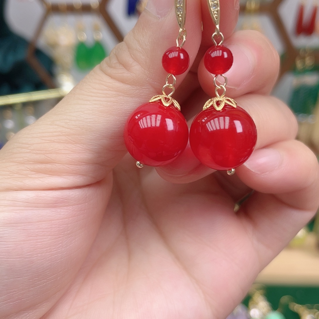 玛瑙/玉髓合金耳饰