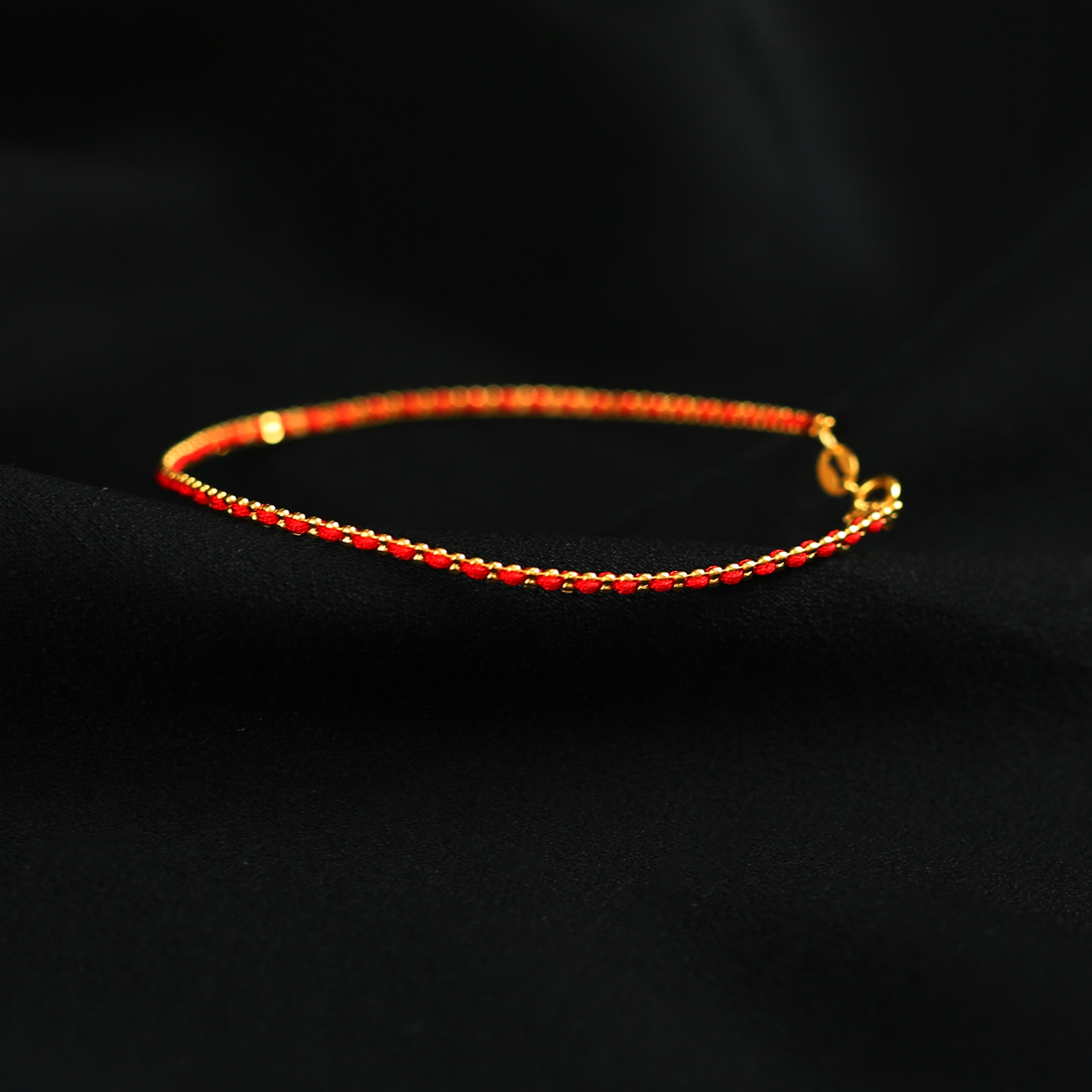 【富萌主】通体18k金爆款本本年红绳18k金编织红/粉绳配件叠戴手