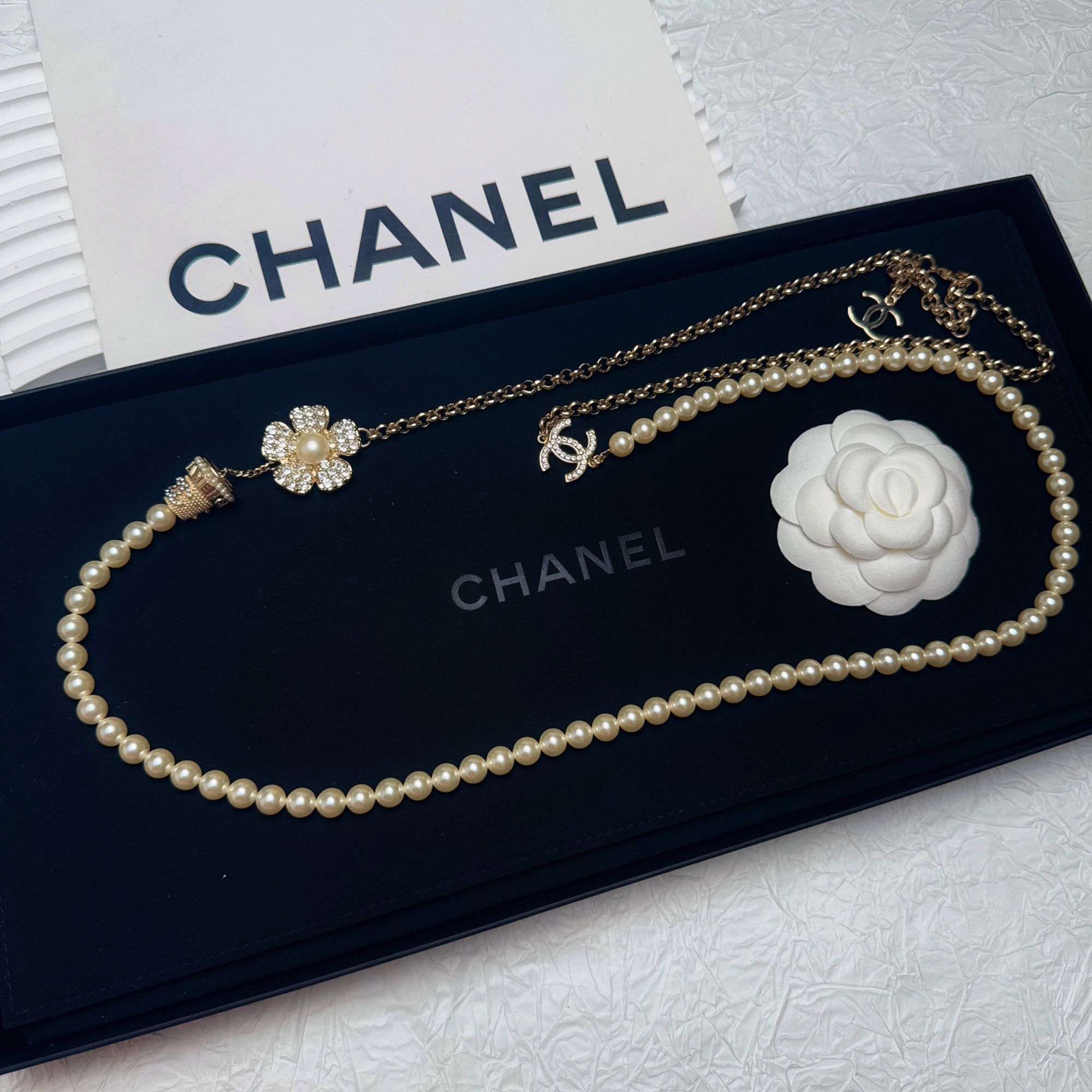 95新 Chanel/香奈儿 柚礼中古/香奈儿花朵盆栽珍珠项链LZ502001