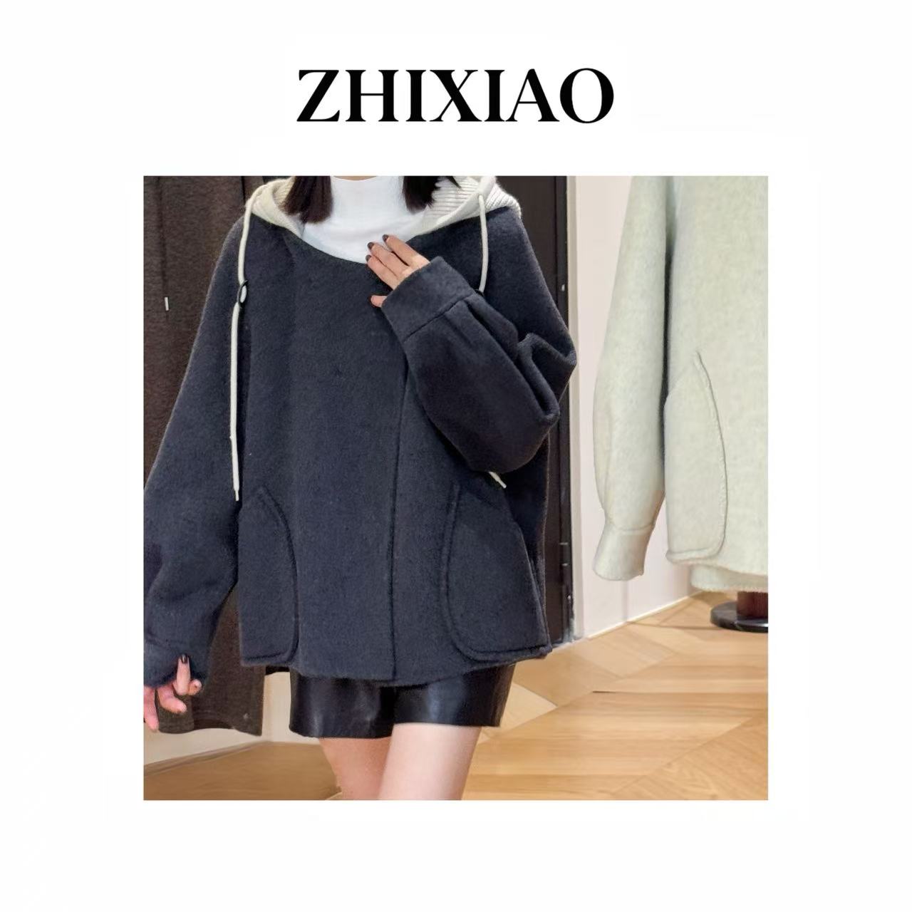 【ZHIXIAO】秋冬新款：针织帽毛呢外套TR981