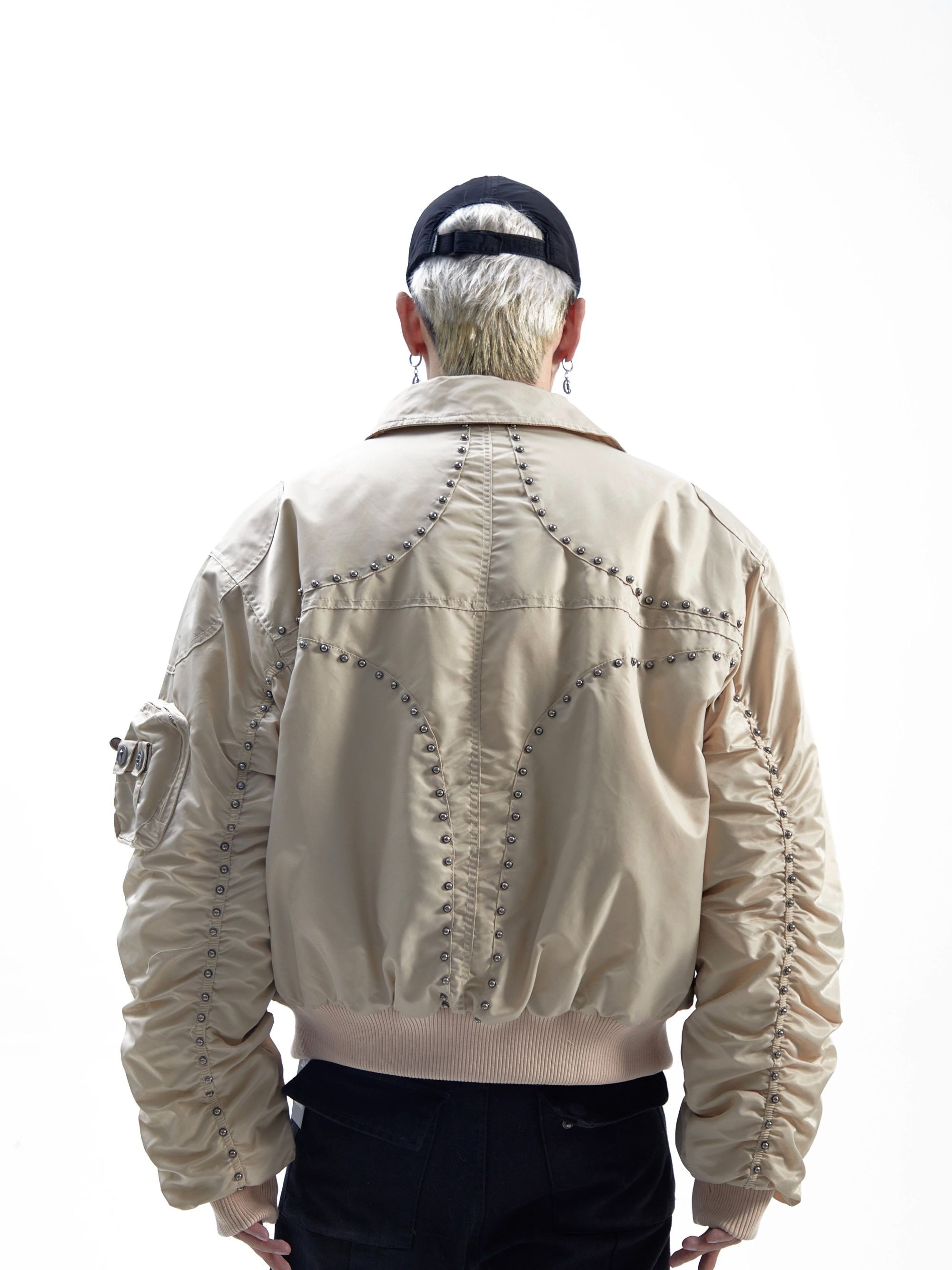  ASHDARK*小鬼同款星月铆钉金属拉链Bomber飞行棉服外套夹克外套