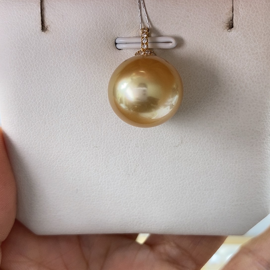海水珍珠吊坠(不含链)18K金镶嵌南洋金珠15-16mm