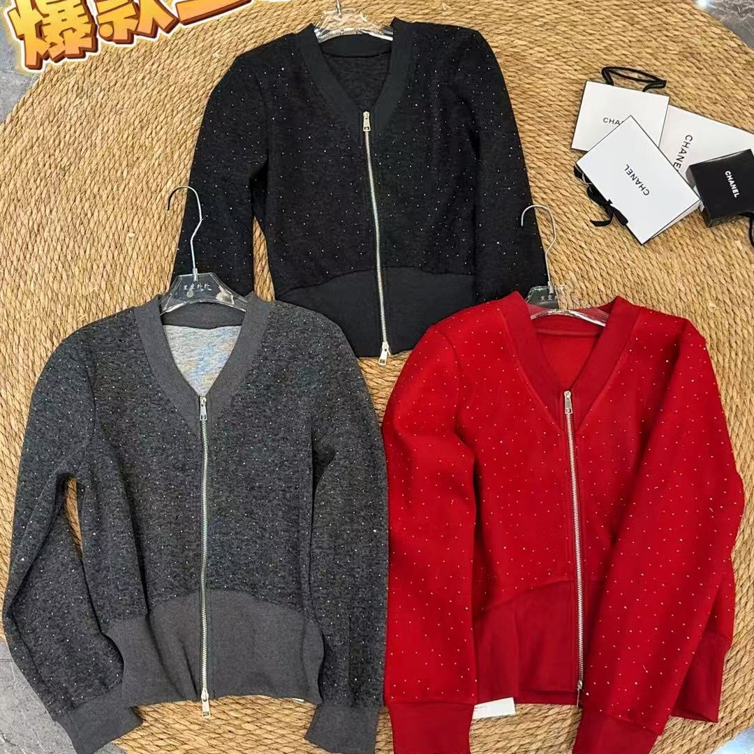 高级新年战衣 v 领拉链钻衫