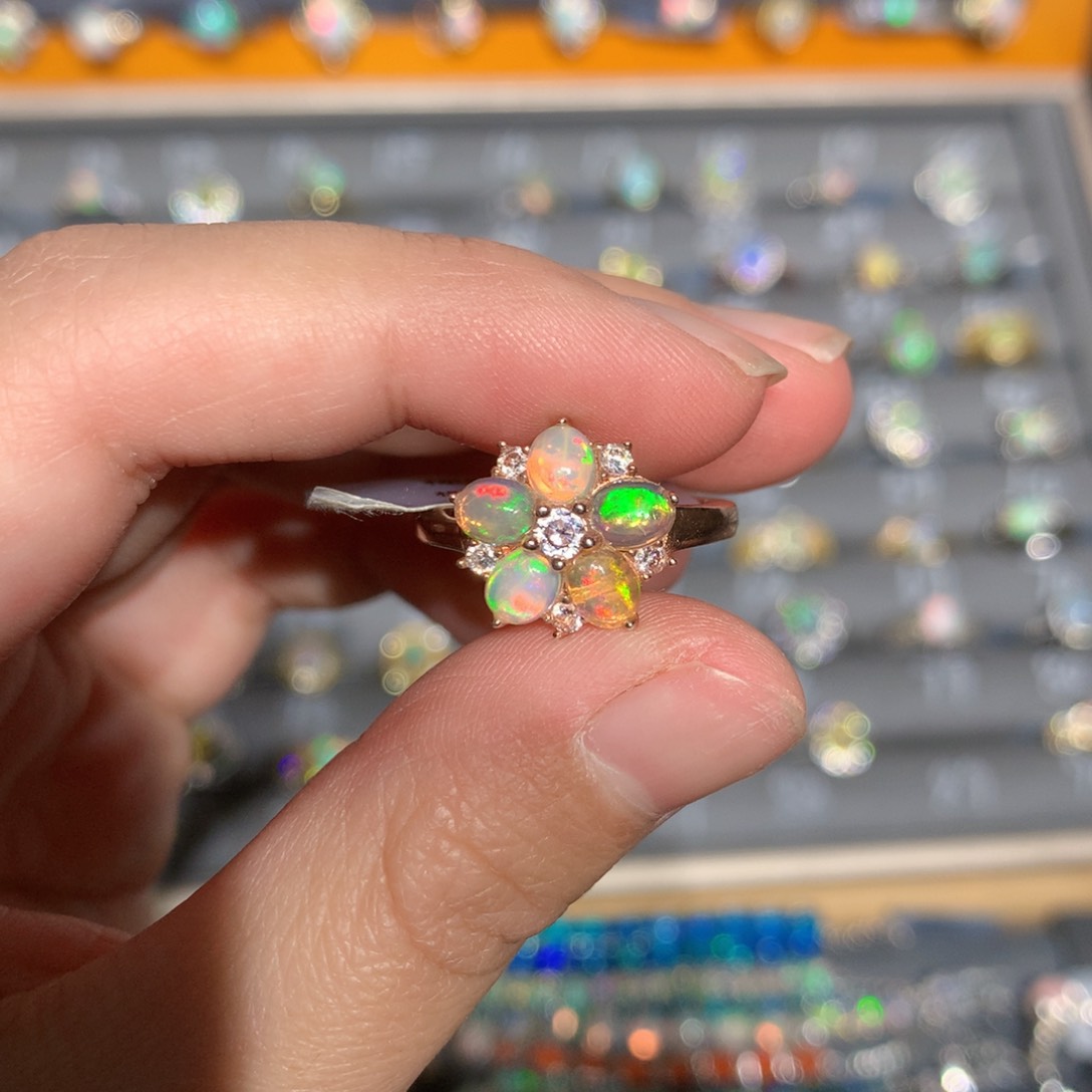 银S925镶嵌欧泊欧泊戒指y