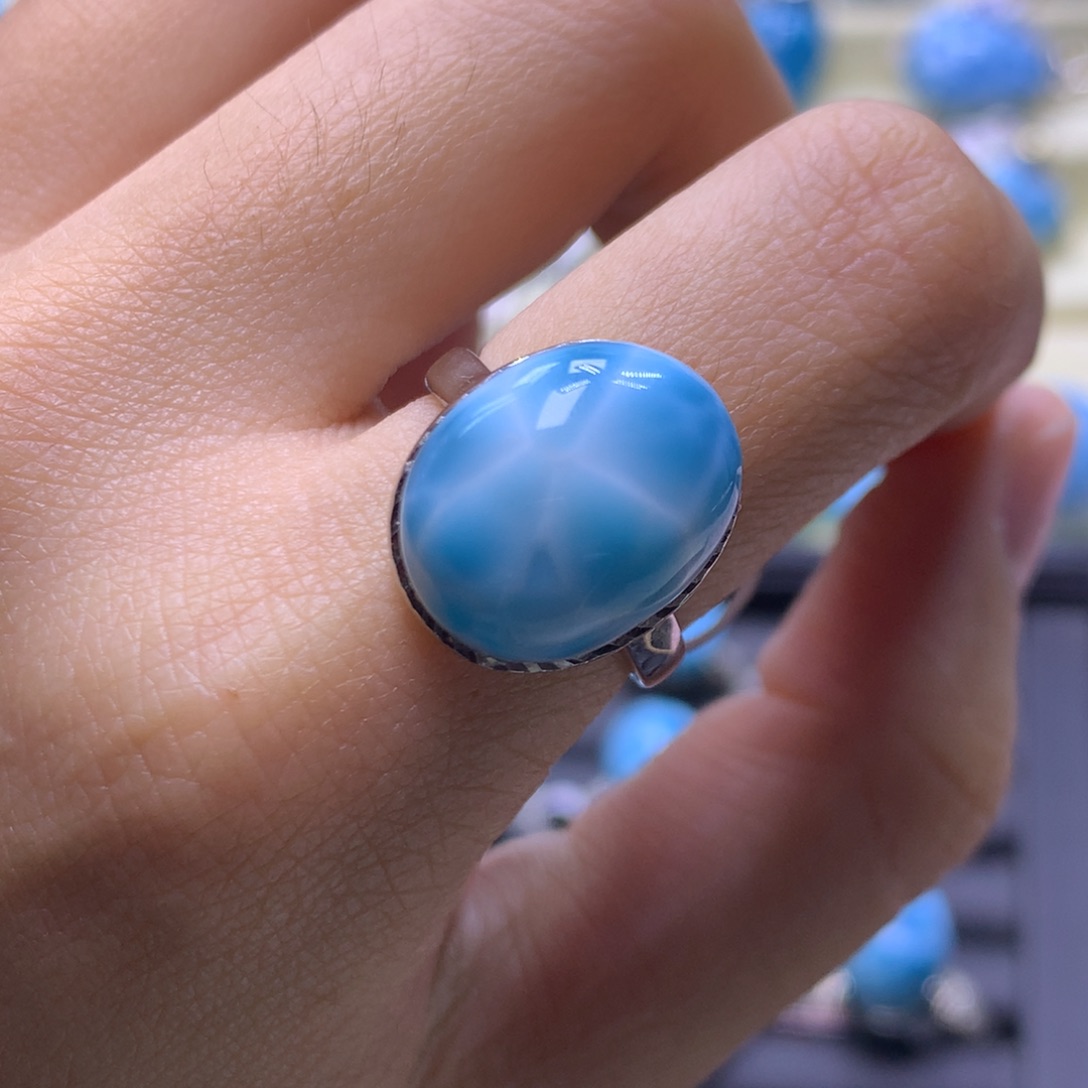 针钠钙石（海纹石）银S925镶嵌戒指蛋面戒指色差略异