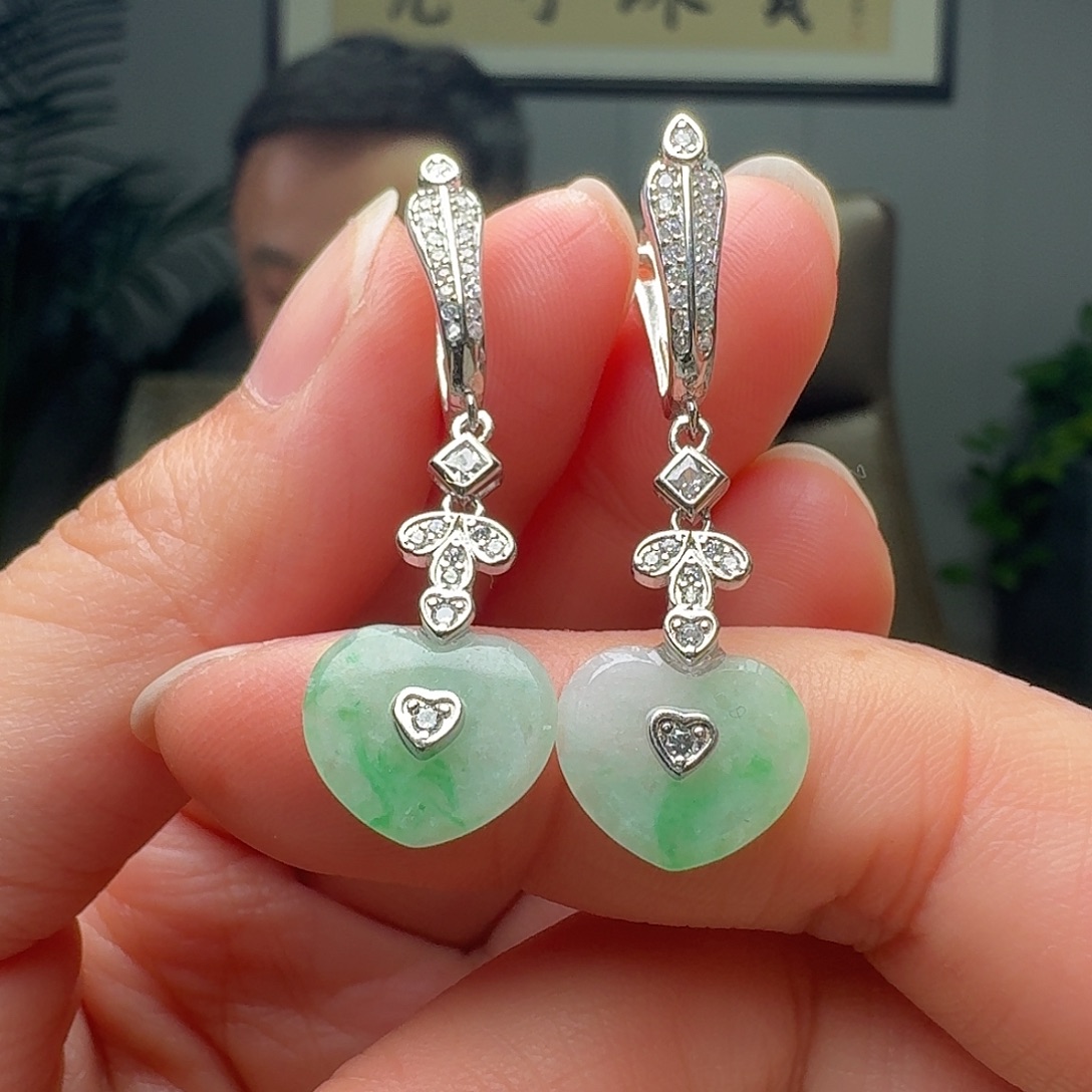 翡翠银S925镶嵌耳饰多样性发货其一