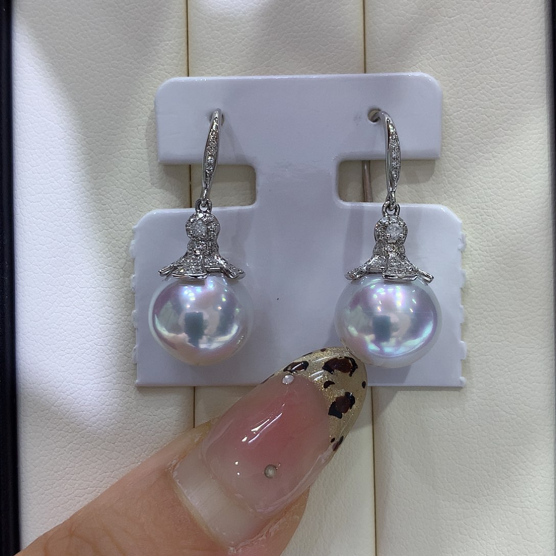 海水珍珠耳饰18K金镶嵌近12mm澳白