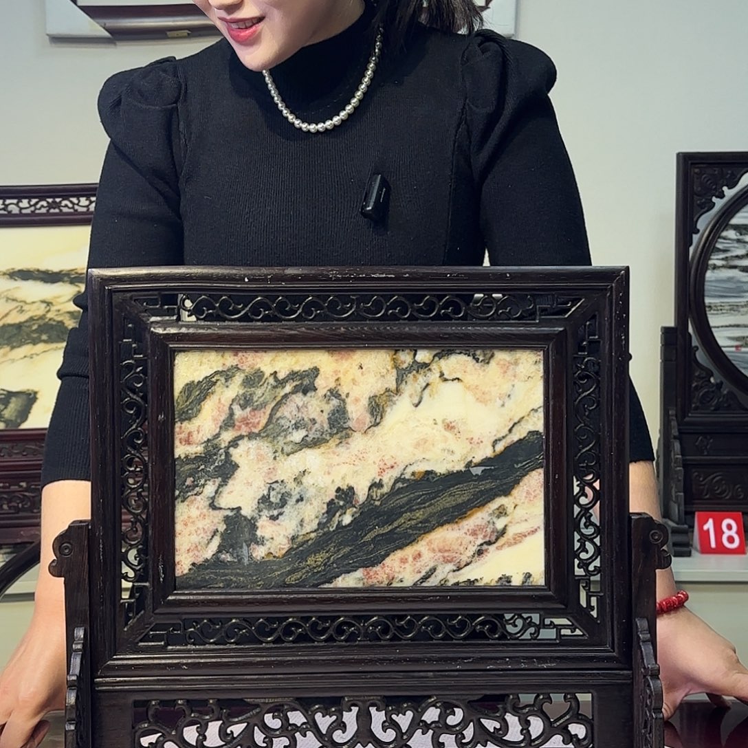 永***是石材天然大理石画屏风摆件