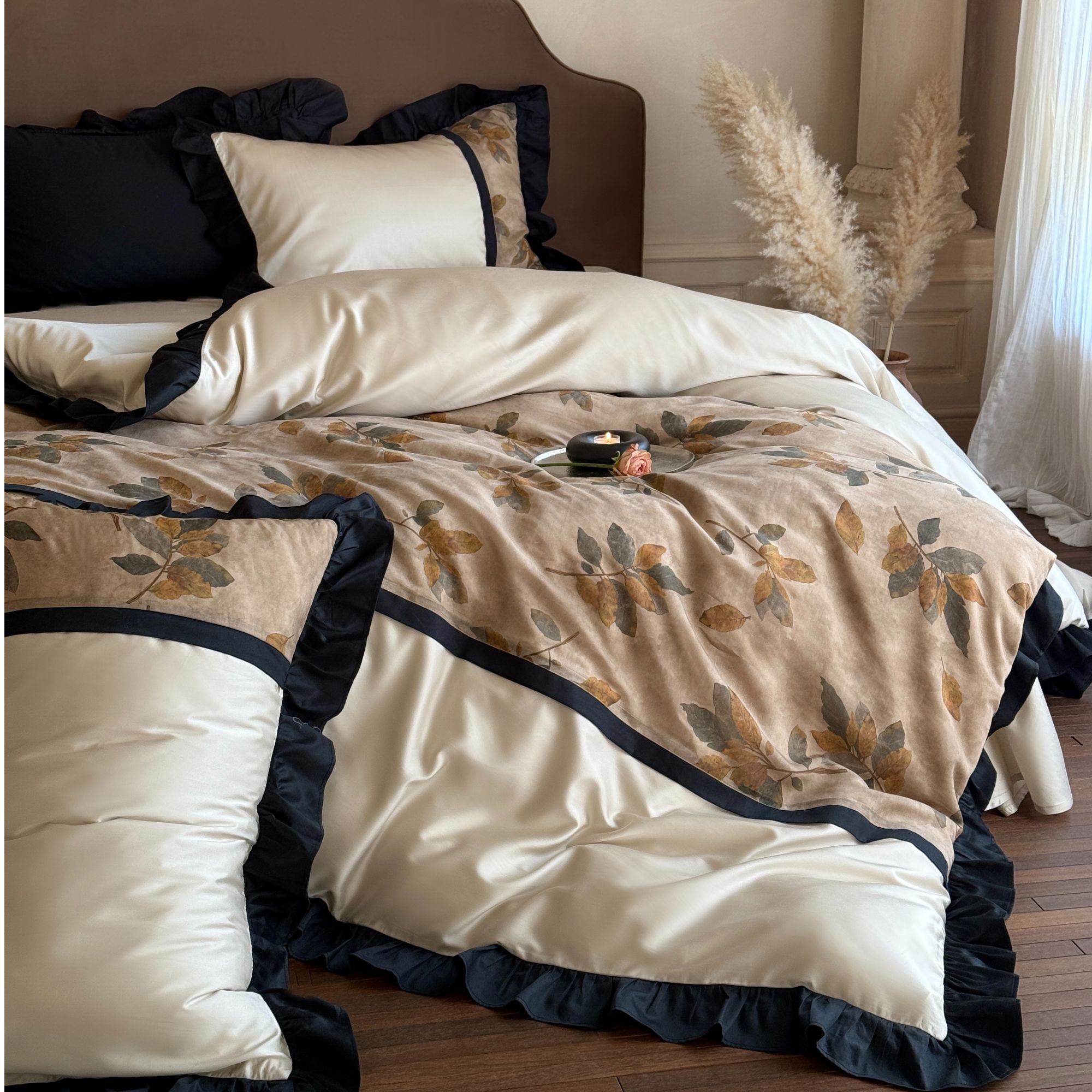 十七【踏云蔷薇】法式中古荷叶边韩版高档全棉纯棉贡缎长绒棉四件套