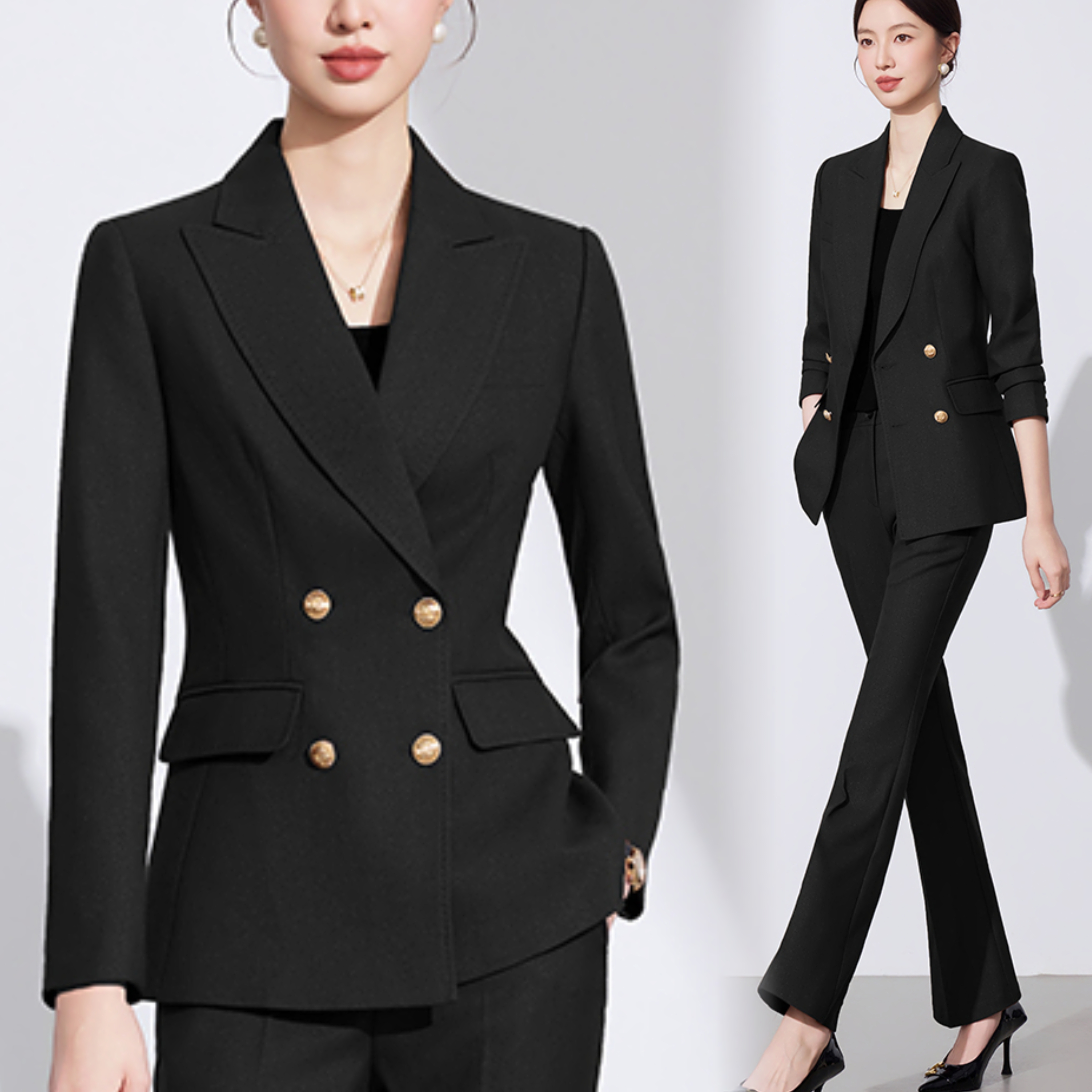 秋冬新款双排扣西装通勤女西服长袖修身显瘦时尚气质工作服套装