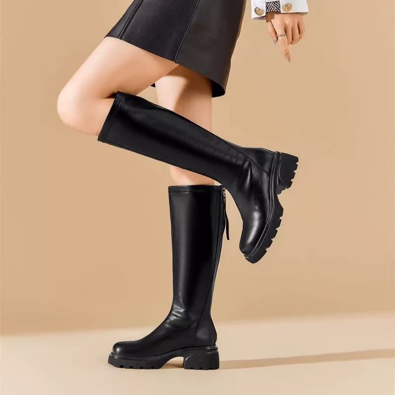 W2g515骑士靴不过膝长靴女冬季新款厚底显瘦百搭靴子薄绒