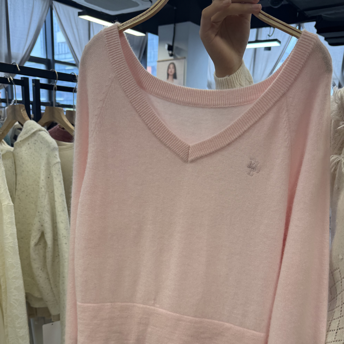 针织春季V领套头款薄款毛针织衫休闲针织衫上衣长袖