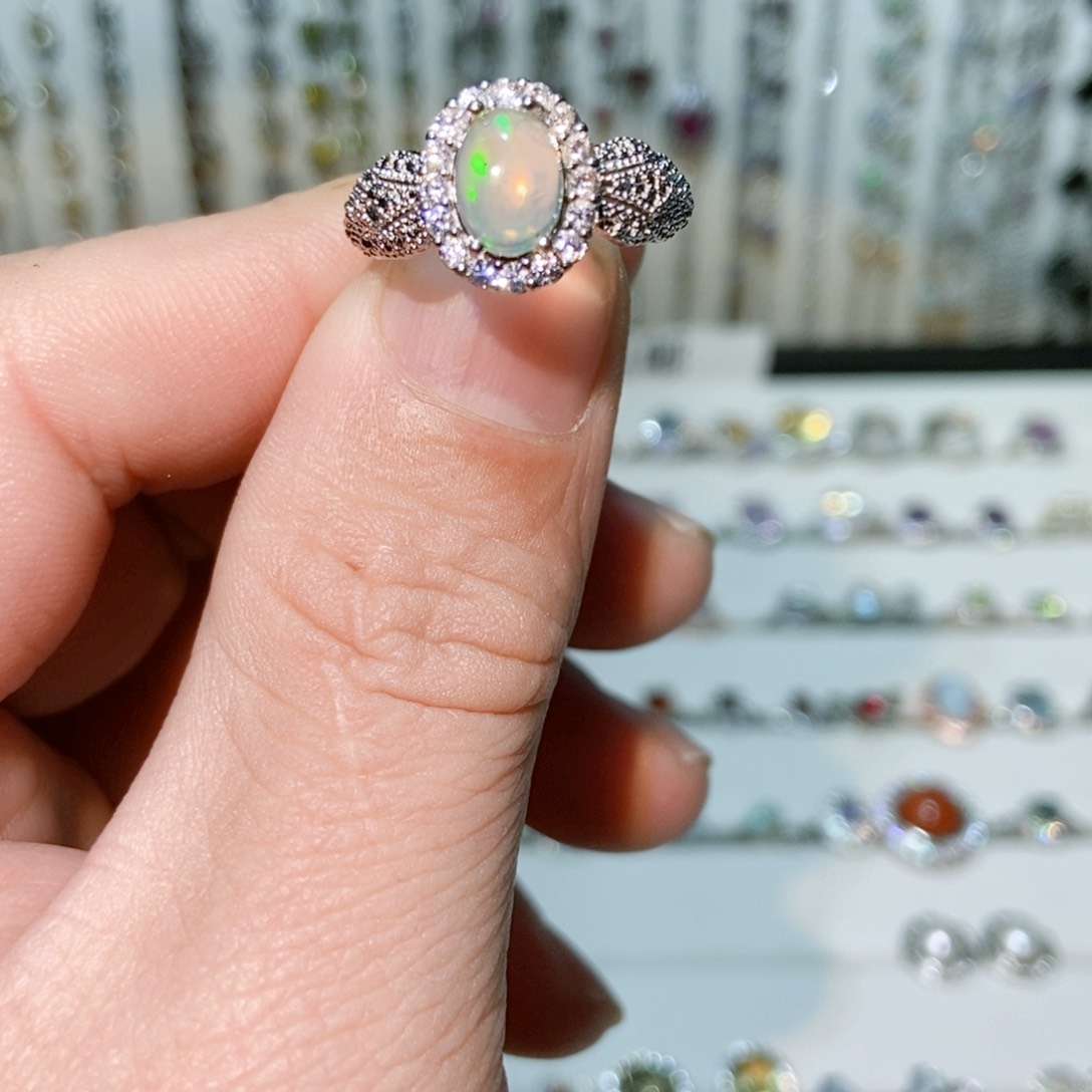 绿水晶戒指银S925镶嵌