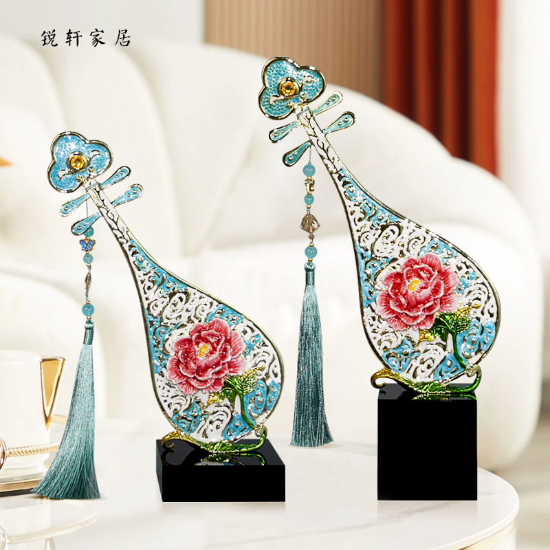 新中式珐琅彩牡丹花琵琶摆件客厅电视酒柜艺术装饰品乔迁新居礼品