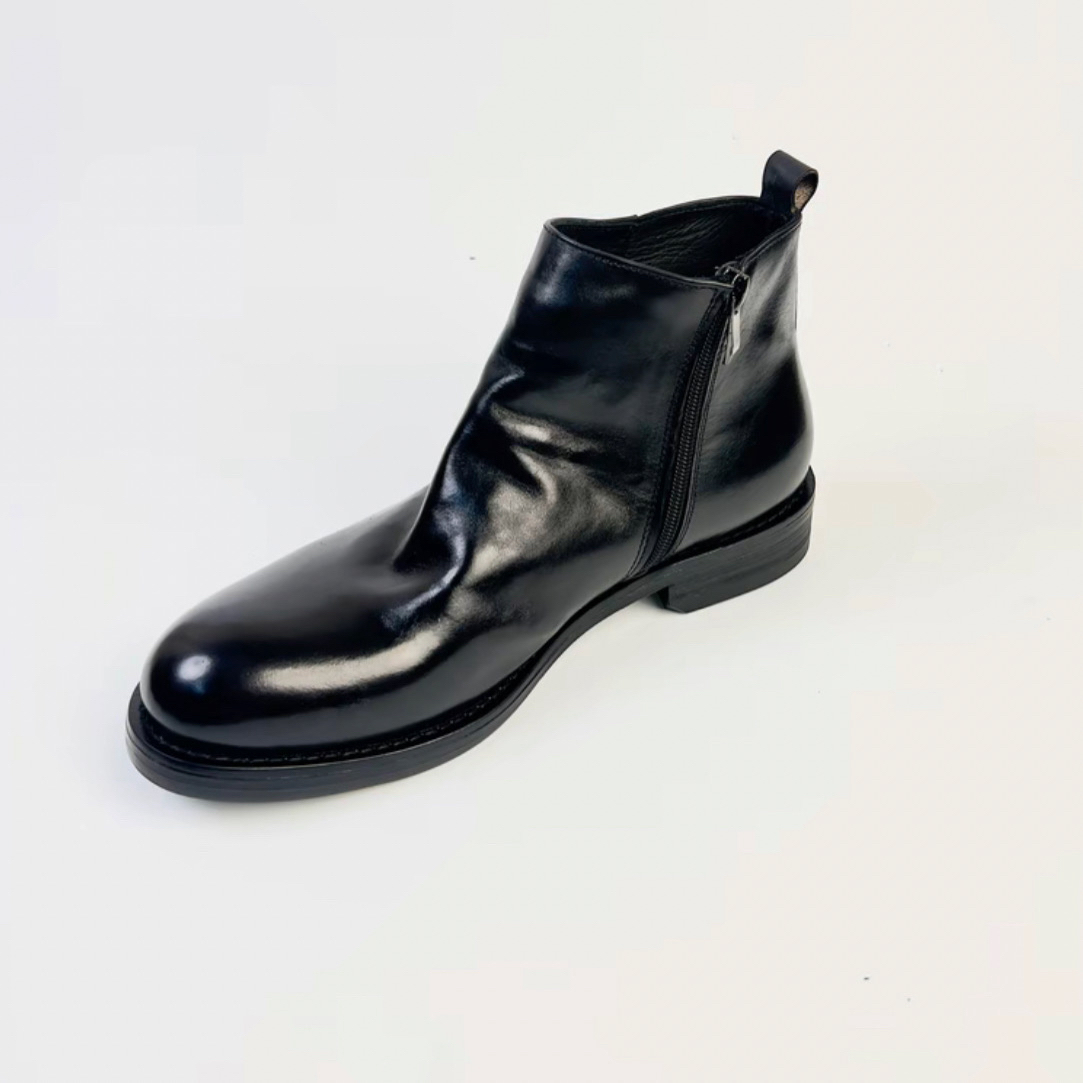 马皮真皮大底英伦风切尔西靴拉链设计真皮手工骑士靴黑色皮鞋低帮