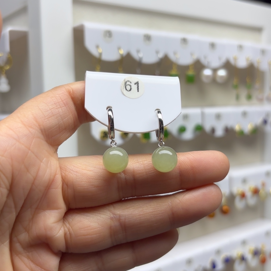 和田玉银S925镶嵌耳饰