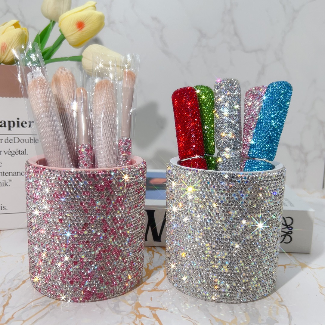 镶钻笔筒文具时尚圆形笔筒精品笔筒化妆笔筒圆珠笔铅笔办公可定制