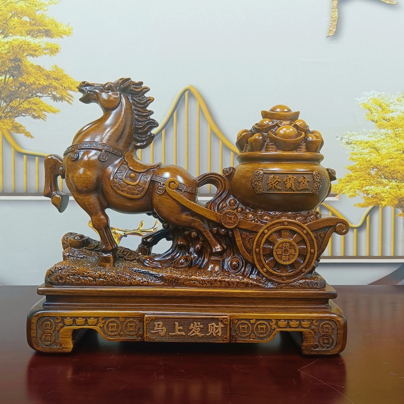 聚宝盆马拖车工艺品摆件客厅办公室装饰品乔迁开业礼品