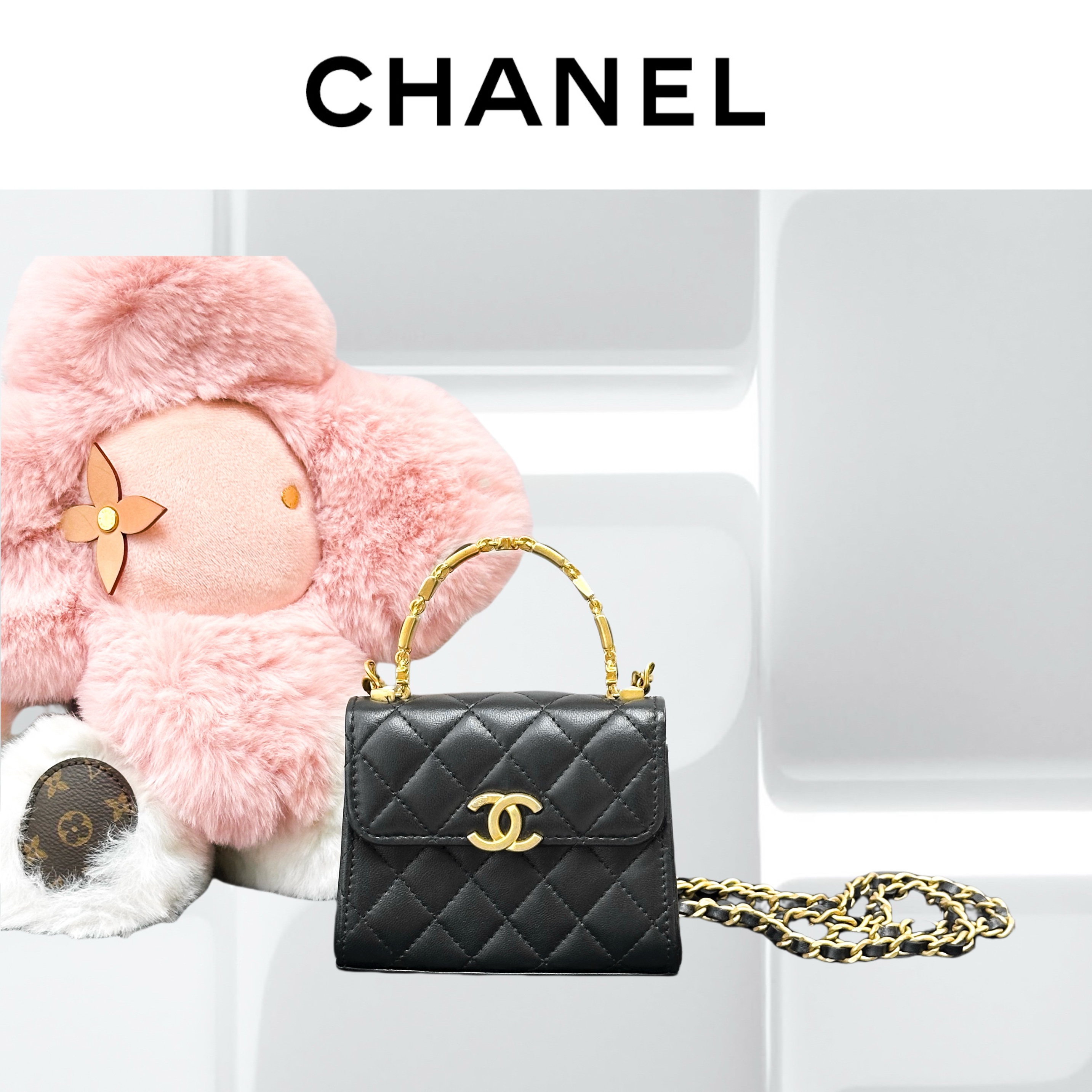 99新 Chanel/香奈儿 22B黑色珐琅手柄小Kelly，单肩手拎包